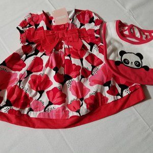 Gymboree Happy Panda 0-3 Month dress, diaper cover & bib NWT